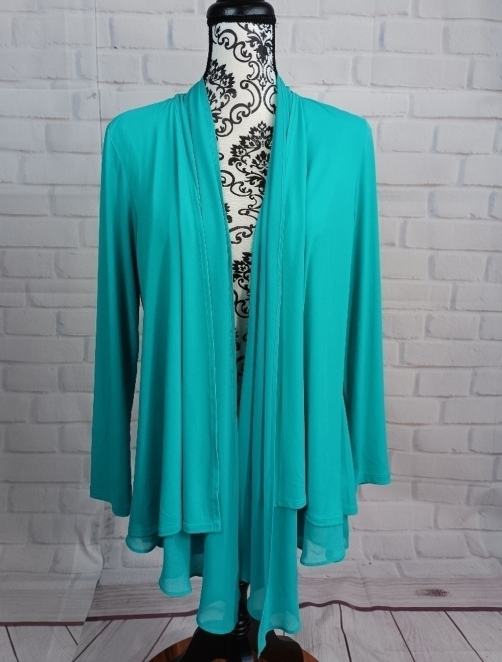 Susan Graver women's long sleeve stretch knit size small open front cardigan b8